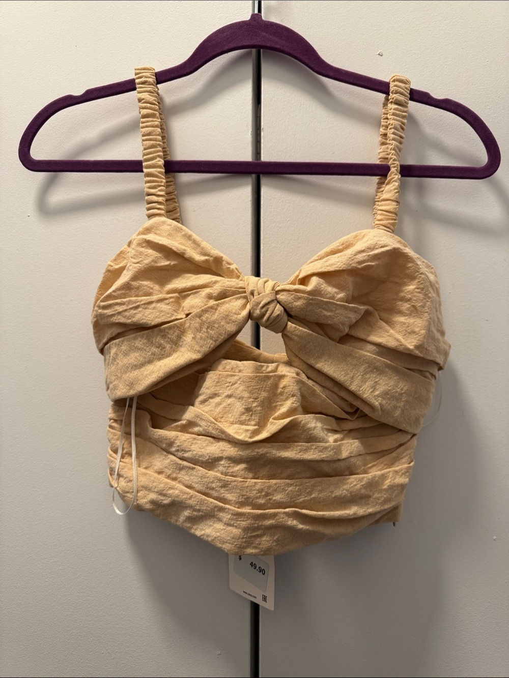 Zara tan Ruched Tie-Front Crop Top